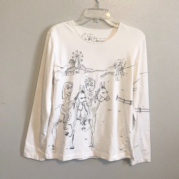 Chico's Tops - Chat-Tees by CHICO'S Black and White Ranch Doodle Long Sleeve White T Shirt 0/S